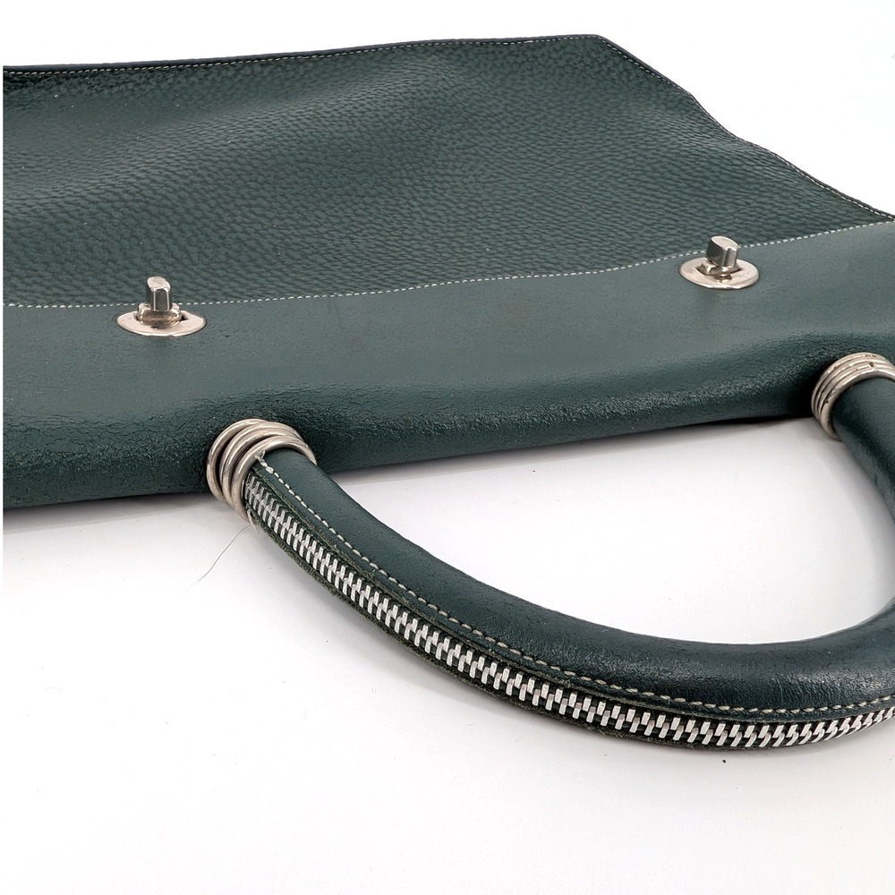 Paquetage Paris Green Pebbled Leather Satchel Bag Made in France Vintage